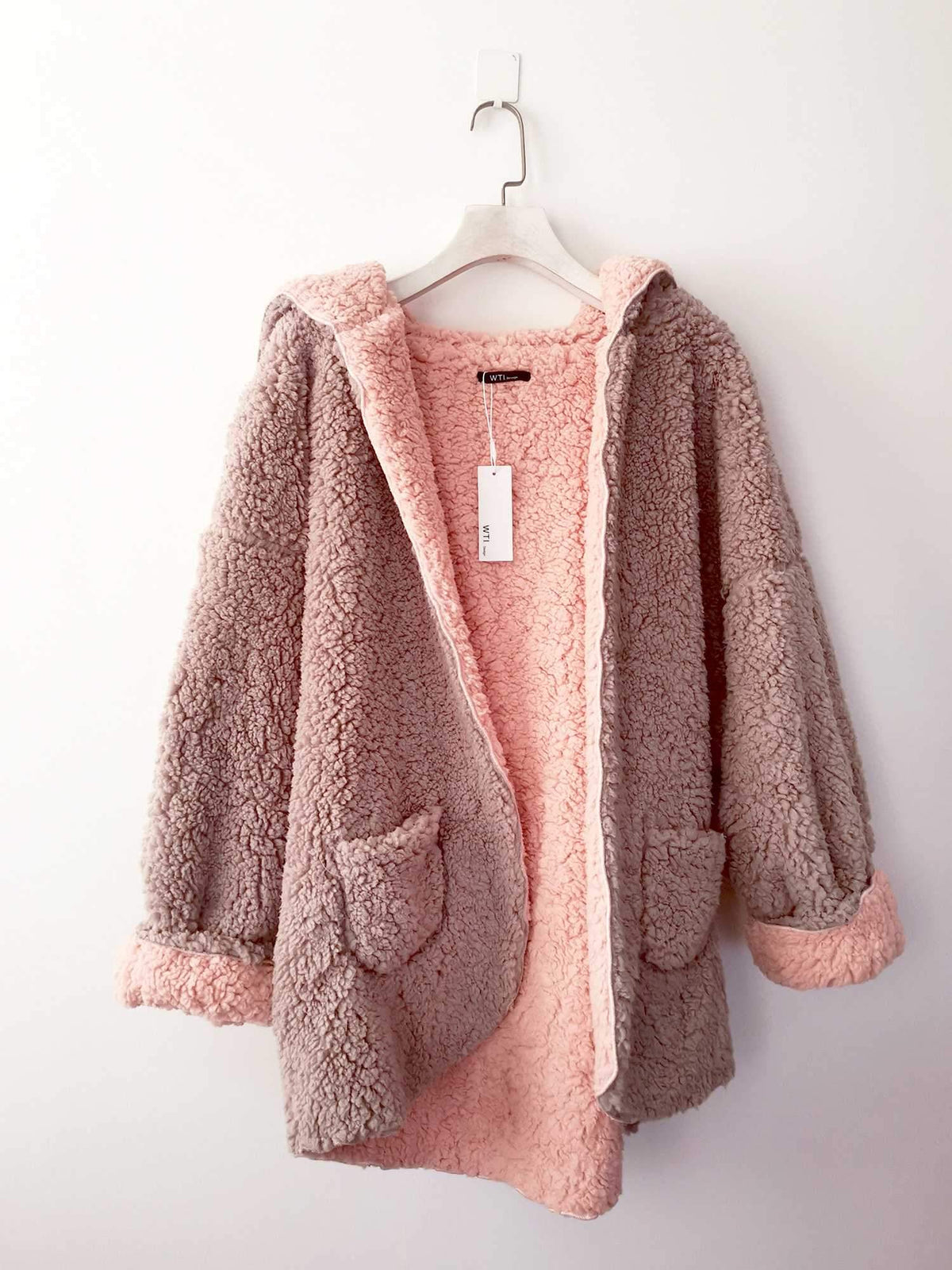 Reversible Faux fur Hoodie Coat Fuzzy Jacket - worthtryit.com