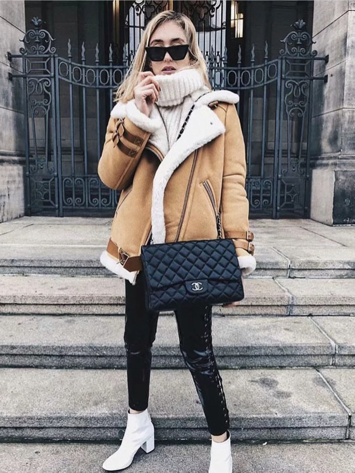 Oversized Faux Fur Moto Bike Jacket - worthtryit.com