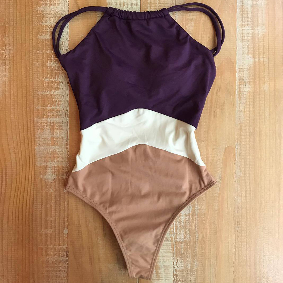 Color Blocked High Cut One Piece Bikini Set - worthtryit.com