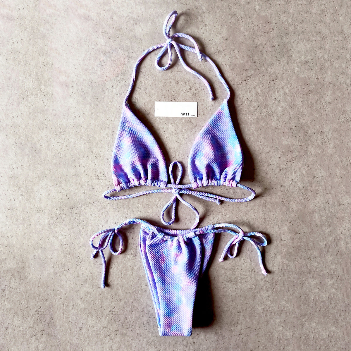 Textured Tie Dye Triangle Bikini Swimsuit