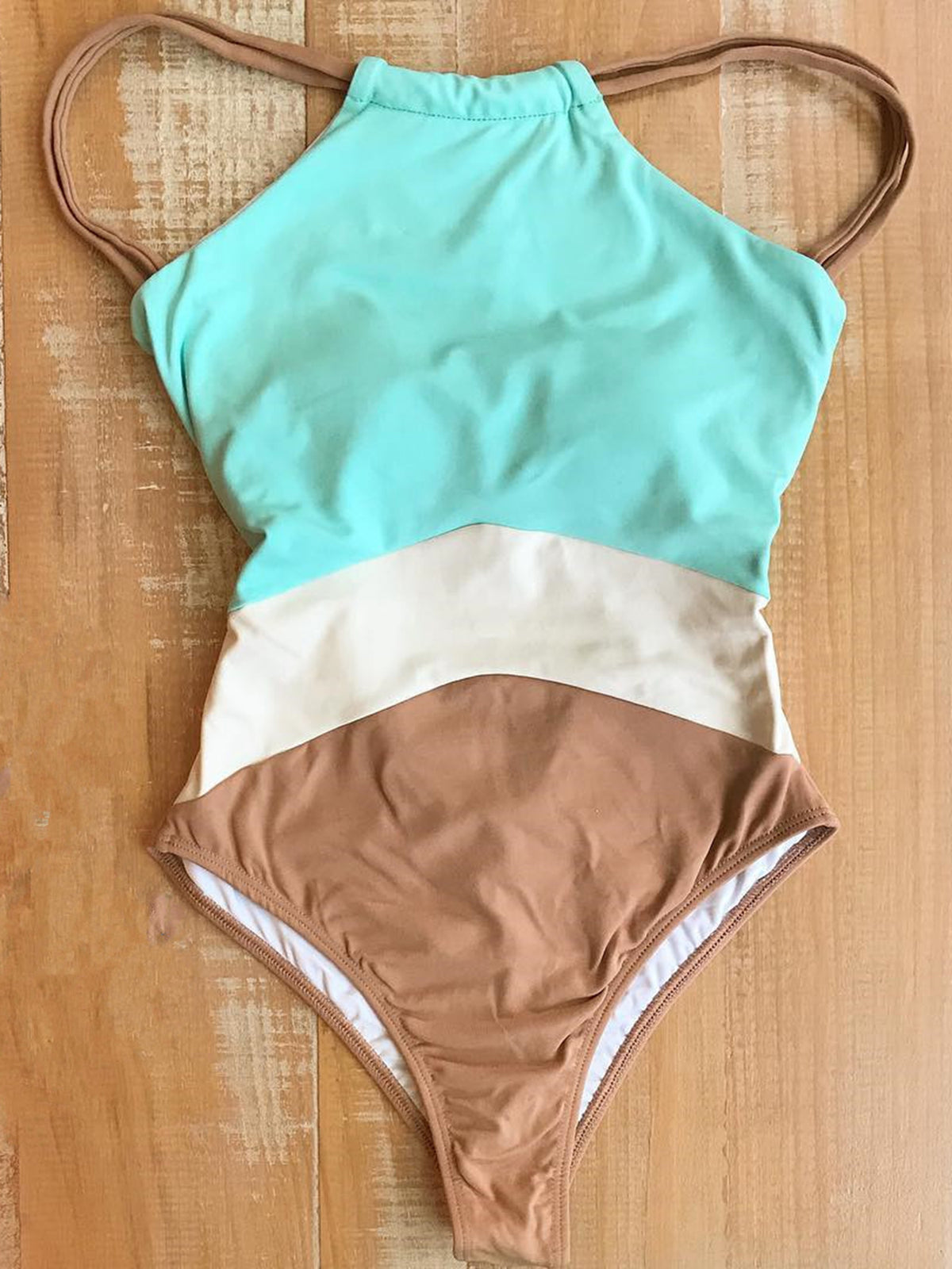 Color Blocked High Cut One Piece Bikini Set - worthtryit.com