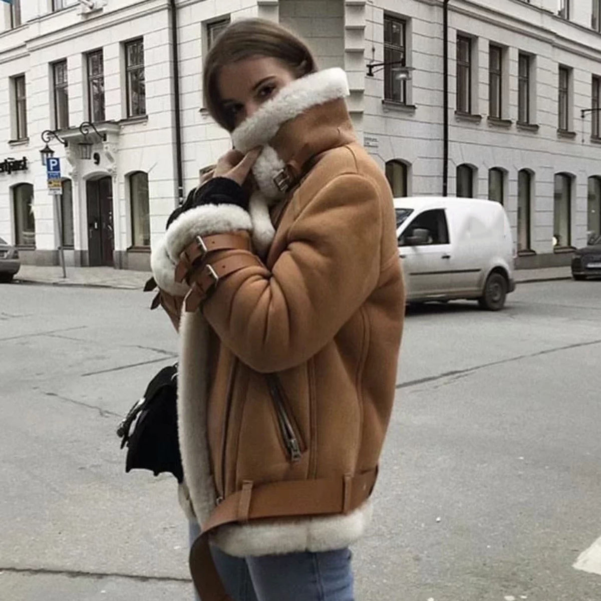 Oversized Faux Fur Moto Bike Jacket - worthtryit.com