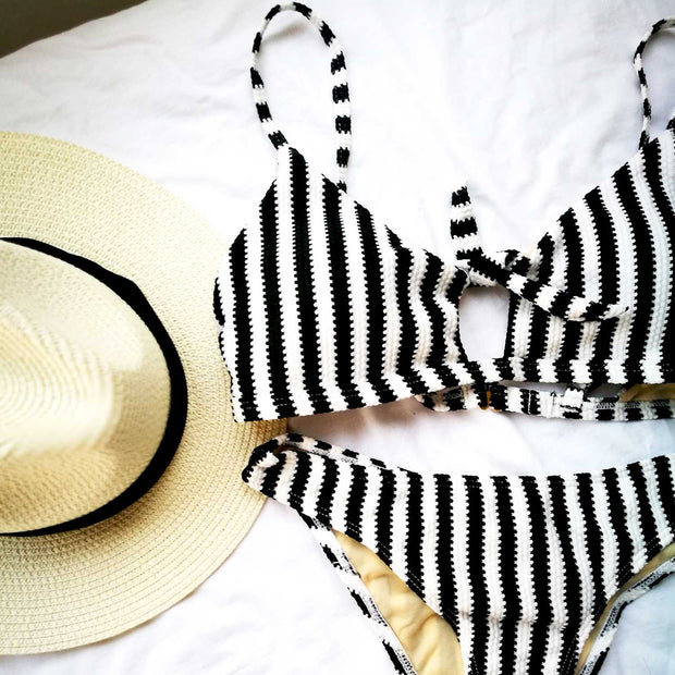 Stripes Front Cut Triangle Bikini Set - worthtryit.com