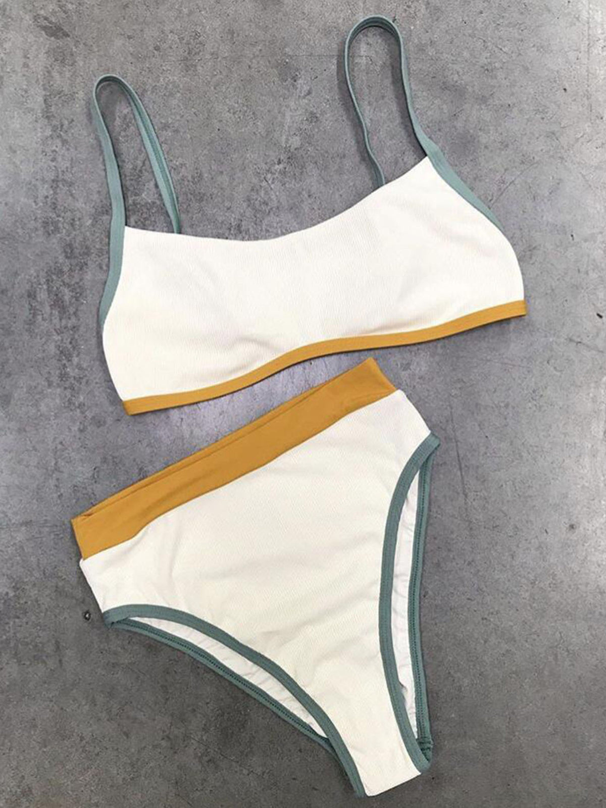 Color Blocked Strappy Crop Top High Waisted Bikini Set - worthtryit.com