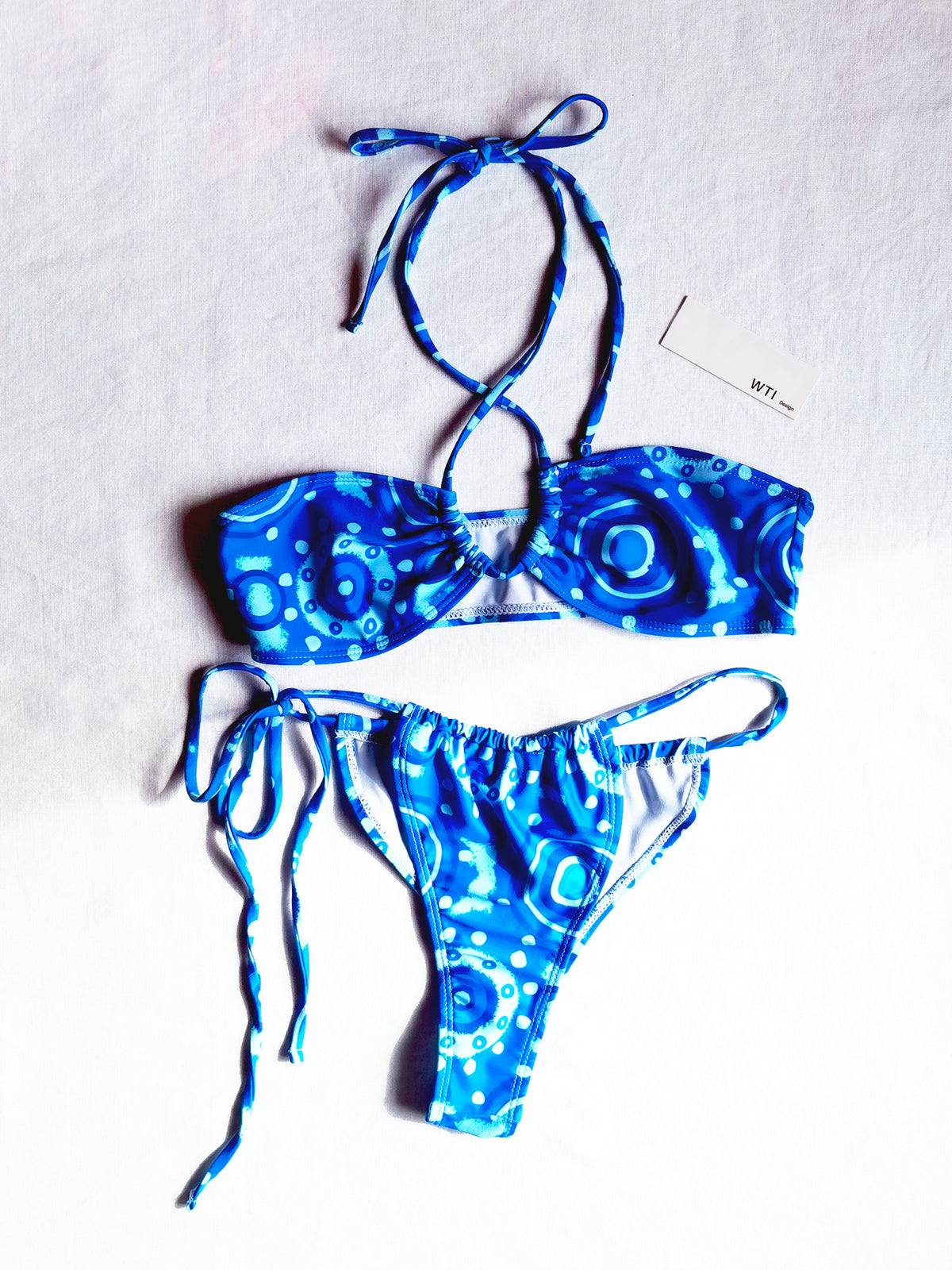 Abstract Floral Halter & Centre Tie Bikini Swimsuit