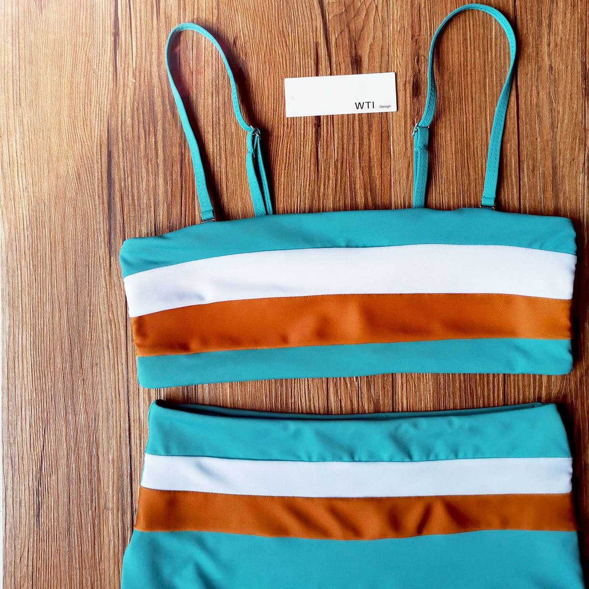 Color Block Strappy High Waisted Crop Top Bikini Set