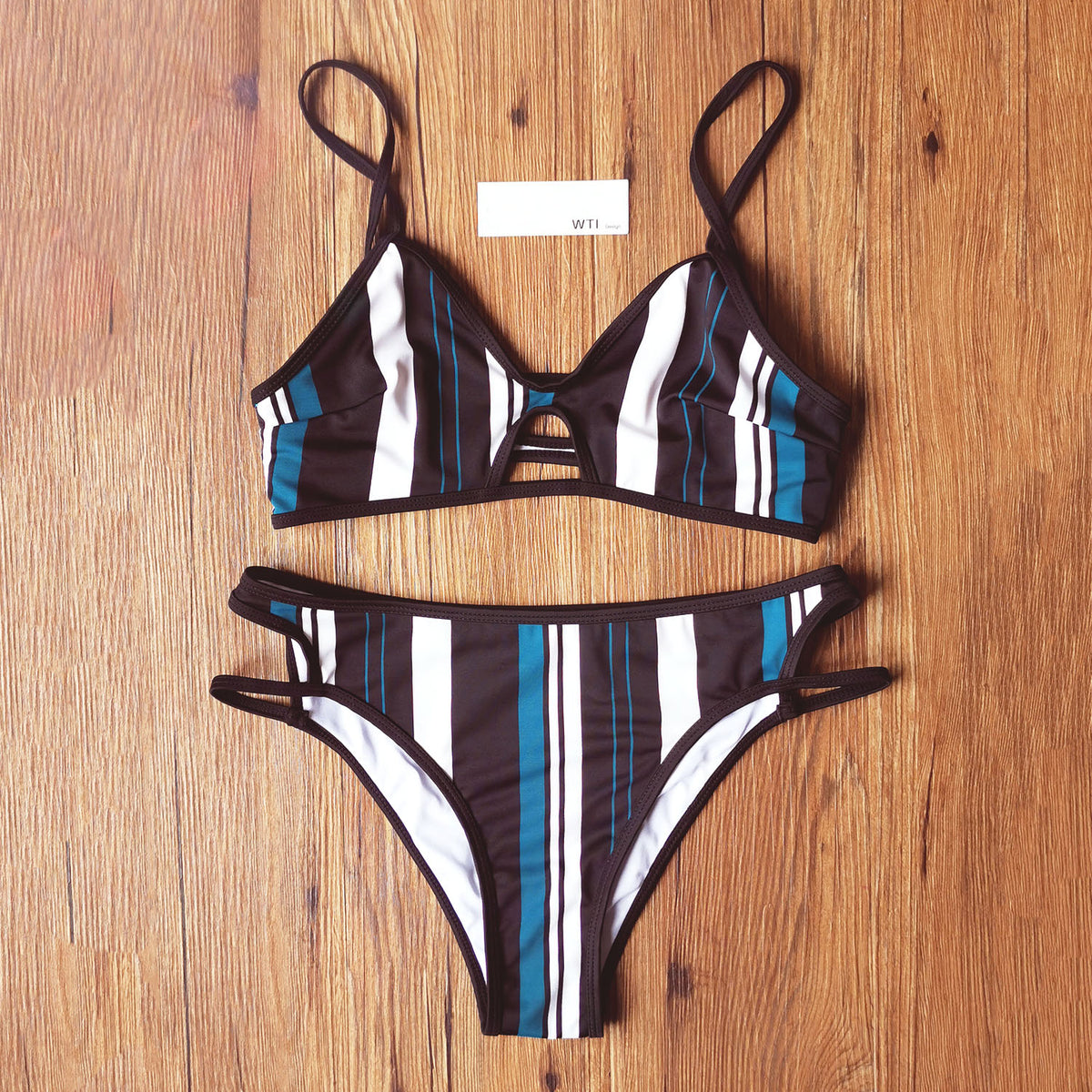 Colorful Stripes Front Cut Crop Bikini Swimsuit SS20