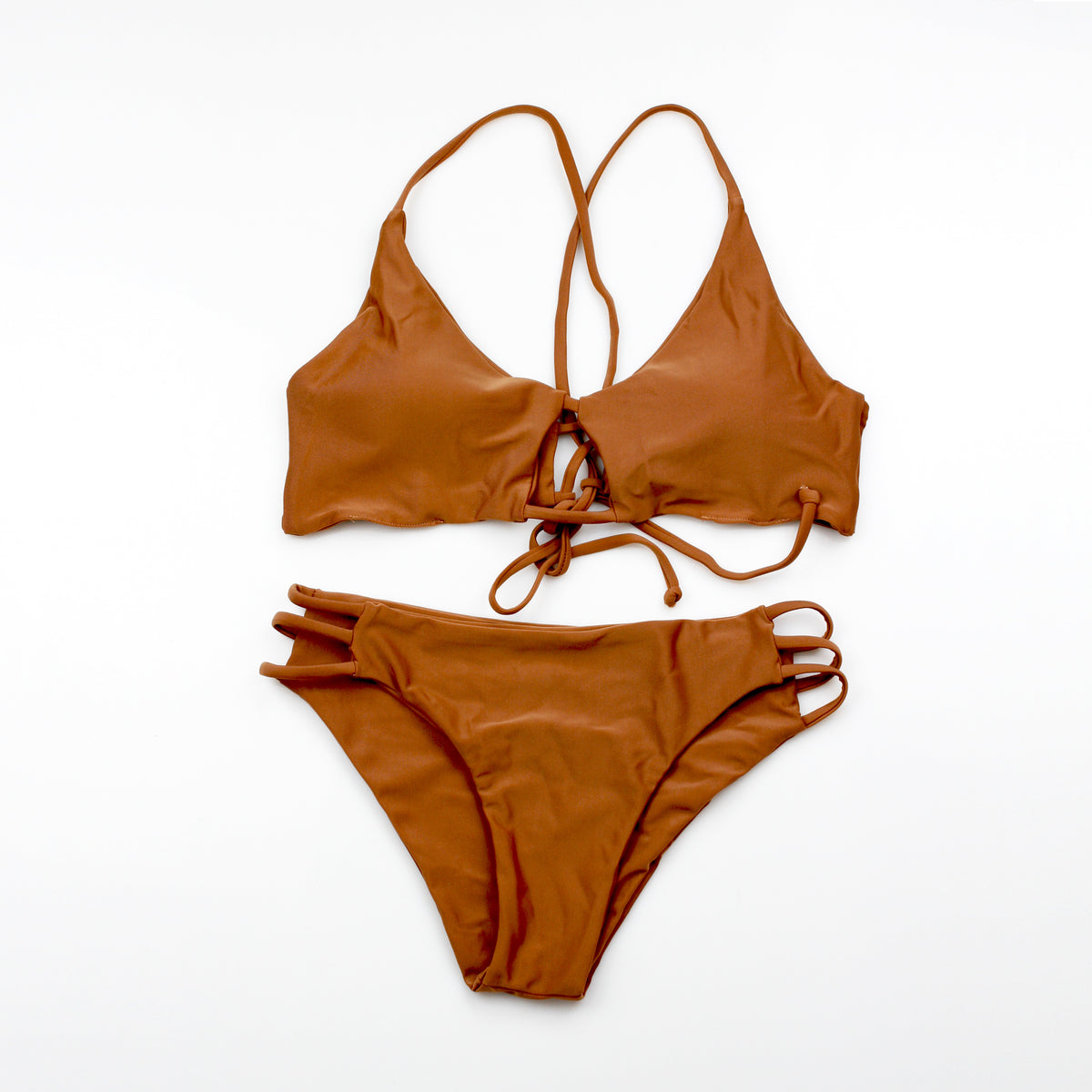 Back Cross Cross Bikini Set Hollow Out Bandage Bikinis-Brown - worthtryit.com