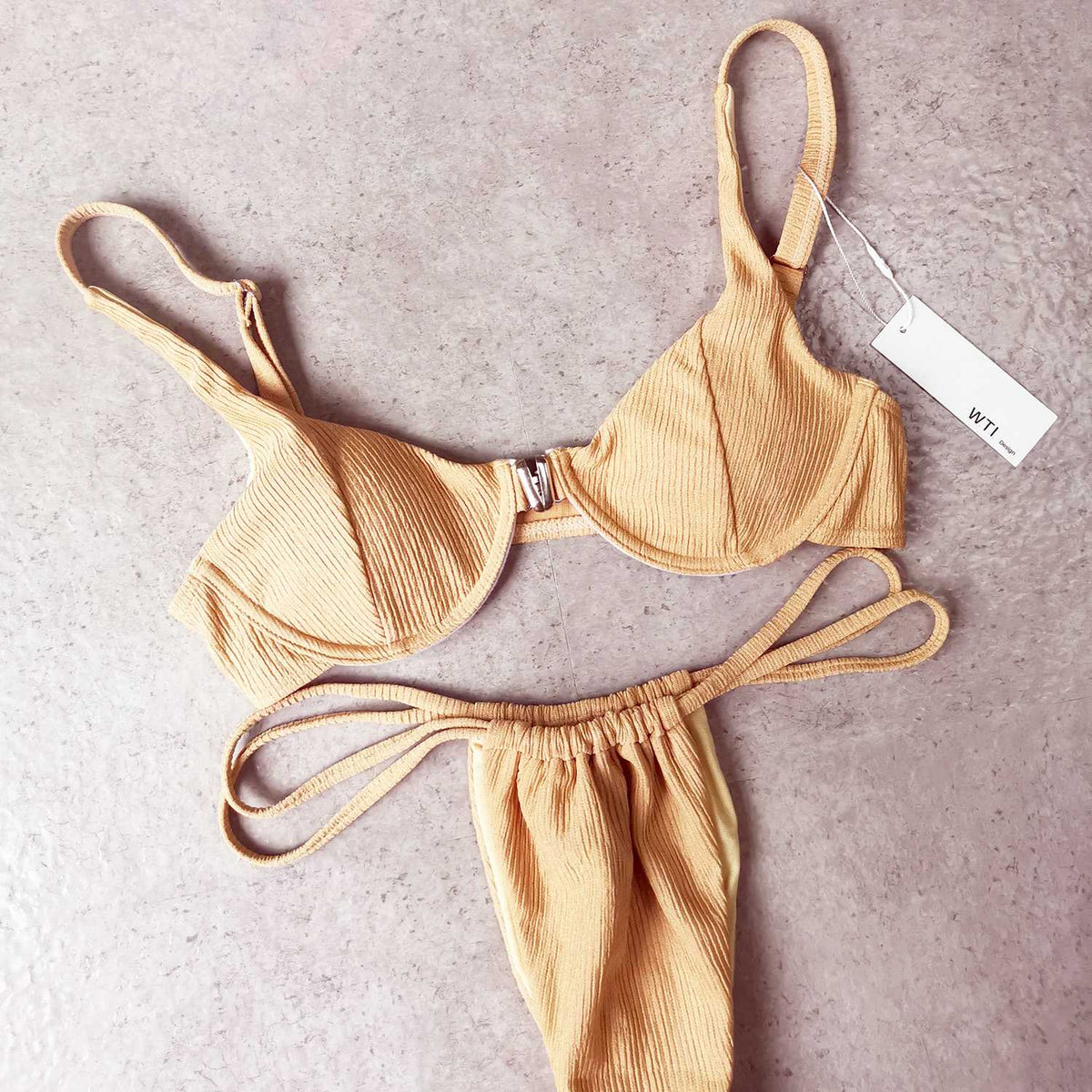 Ribbed Crop Top & Underwire Bikini Swimsuit - worthtryit.com
