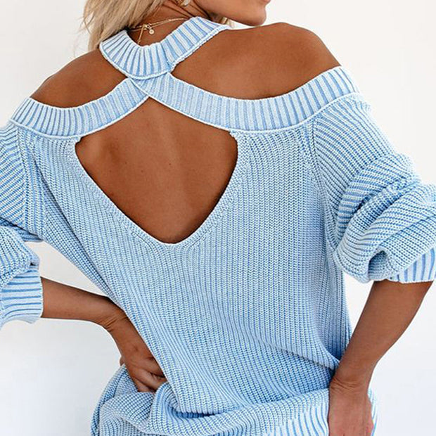 Mock Neck Cold Shoulder Knit Sweater