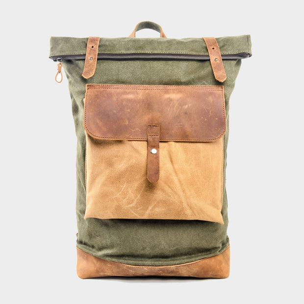 Color Blocked Canvas Backpack 15" - worthtryit.com
