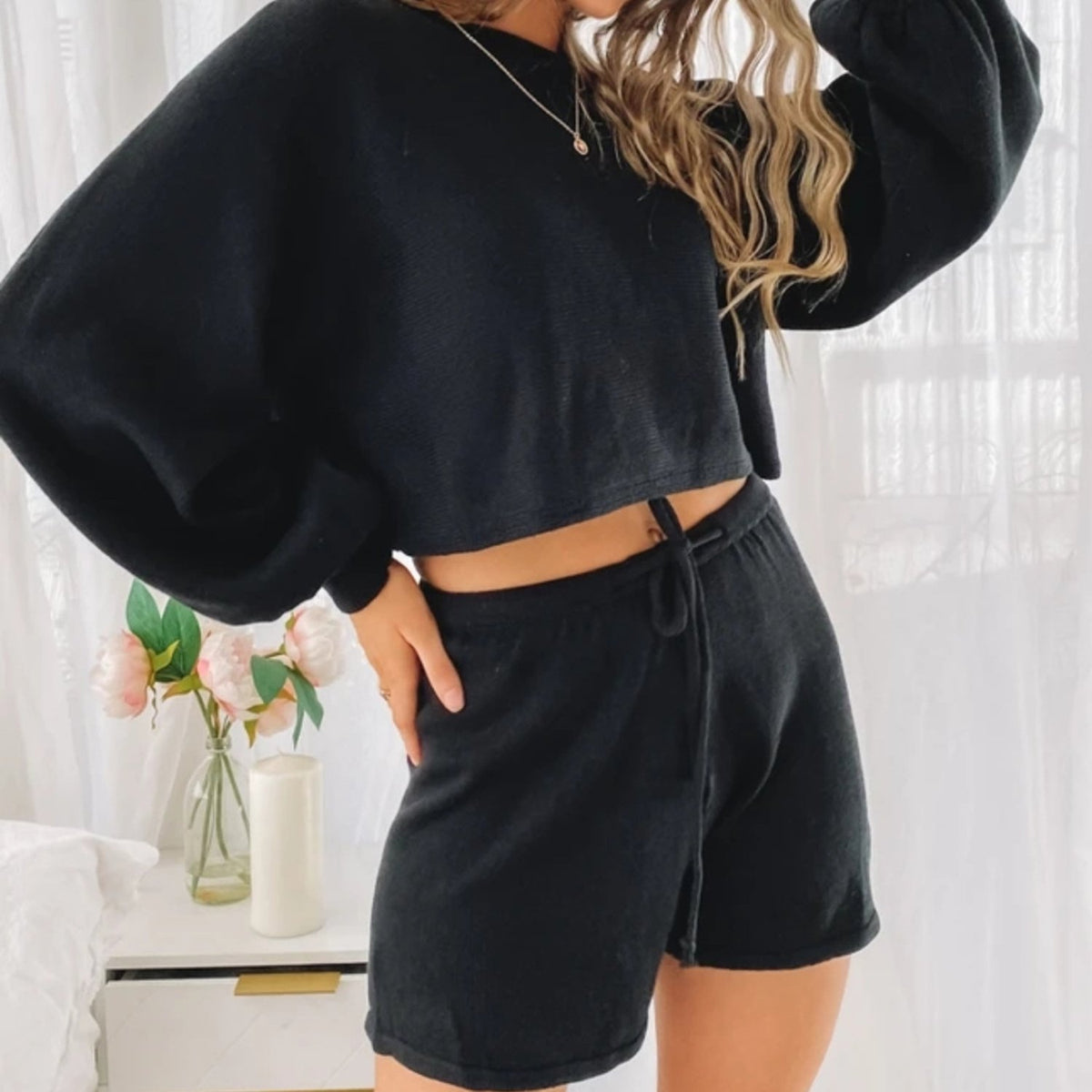 Round Neck Knit Sweater Shorts Two Piece Set LB201 W.T.I. Design