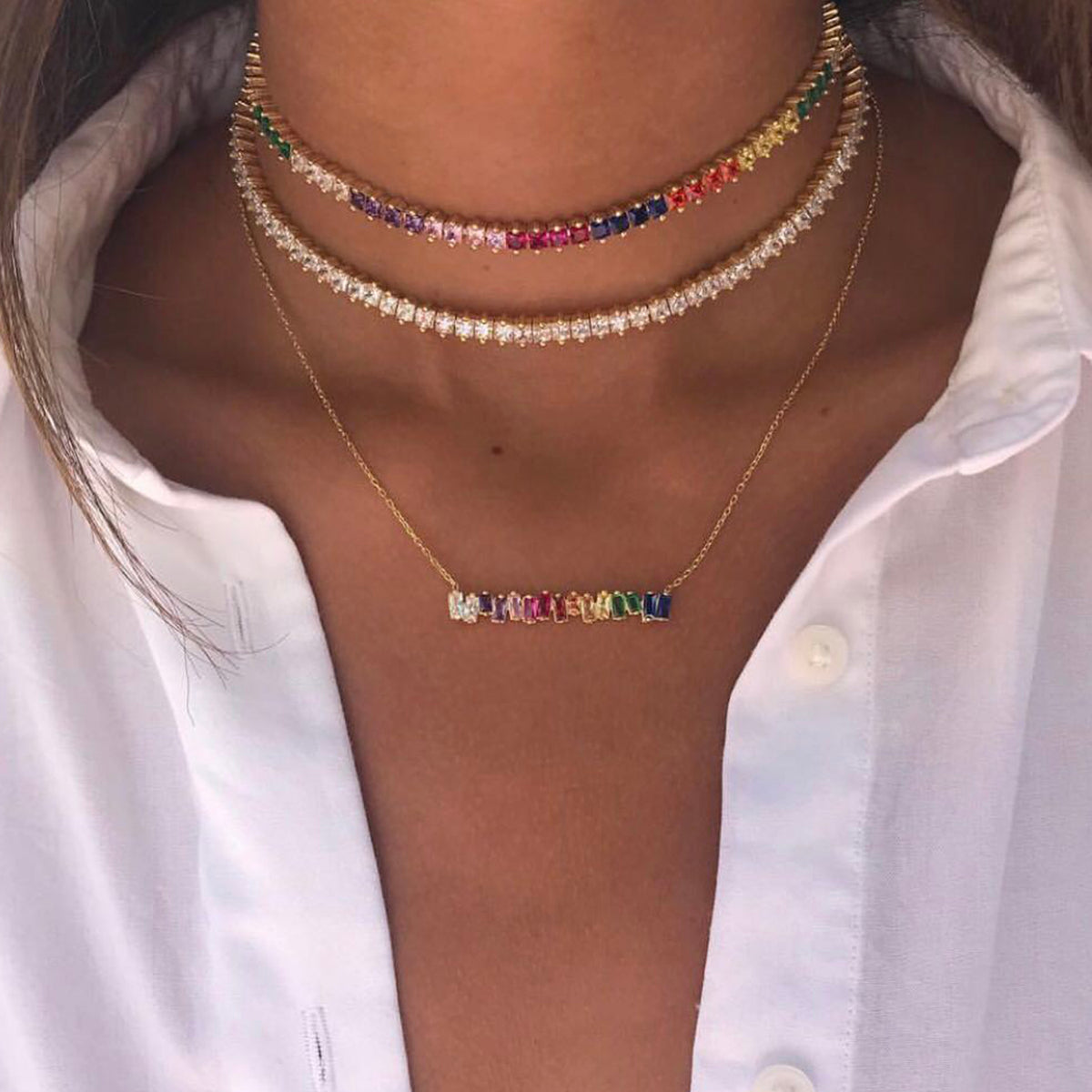 Rainbow Baguette Choker Necklace - worthtryit.com