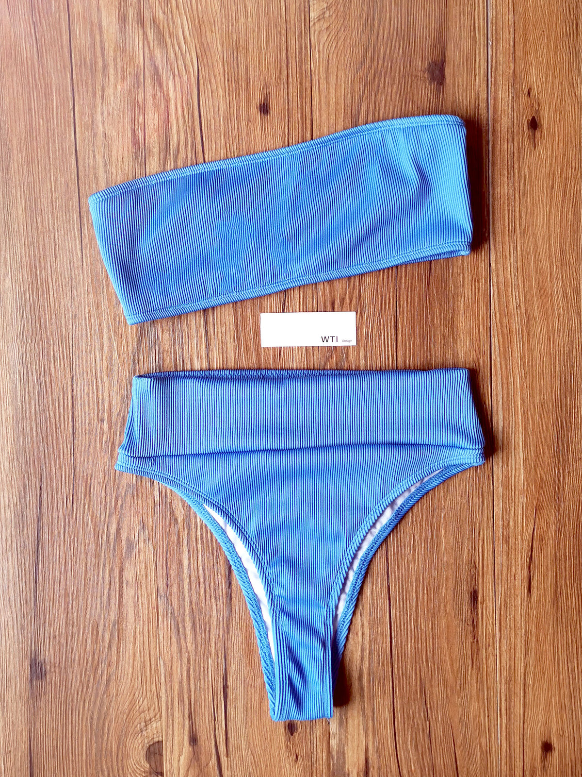 Ribbed  High Waist Bandeaux Bikini Swimsuit CH20