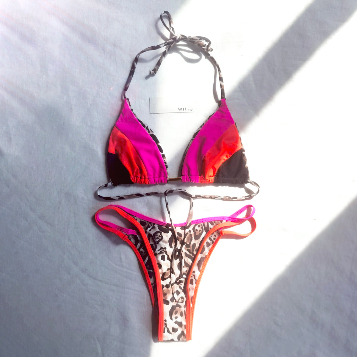 Boho Style Blocked Triangle Bikini Swimsuit