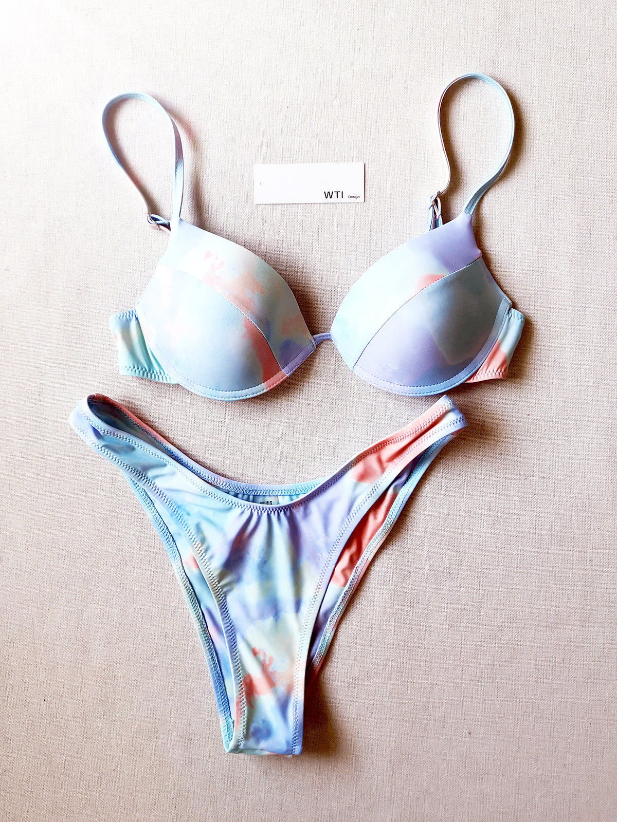 Tie Dye Underwire & Shirred Bikini Swimsuit