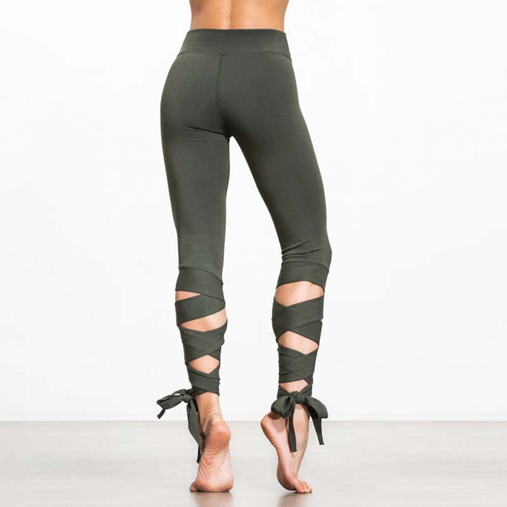 Bandage Tie Fitness Pants Dance Legging Lace Up Yoga Pants-Green - worthtryit.com