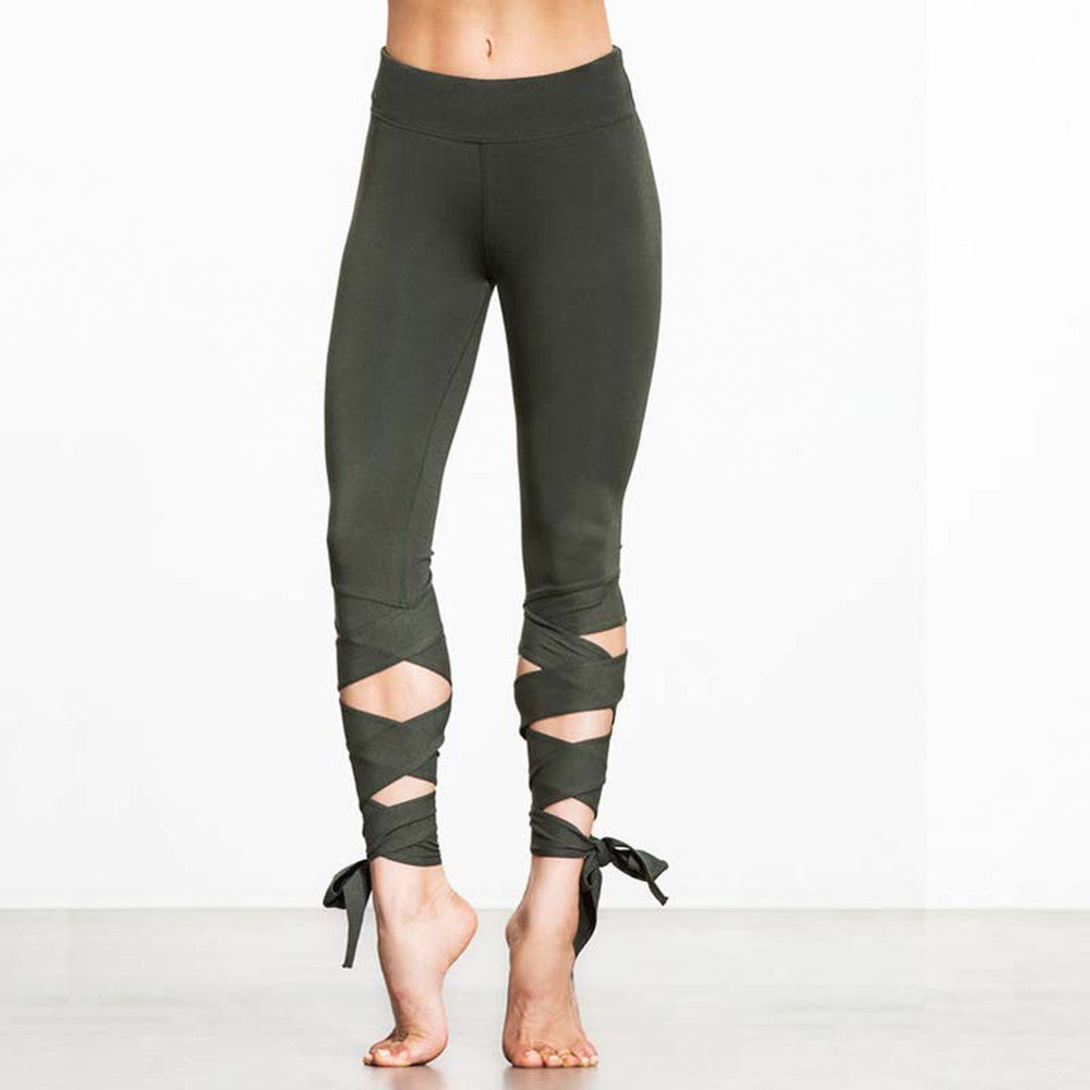 Bandage Tie Fitness Pants Dance Legging Lace Up Yoga Pants-Green - worthtryit.com