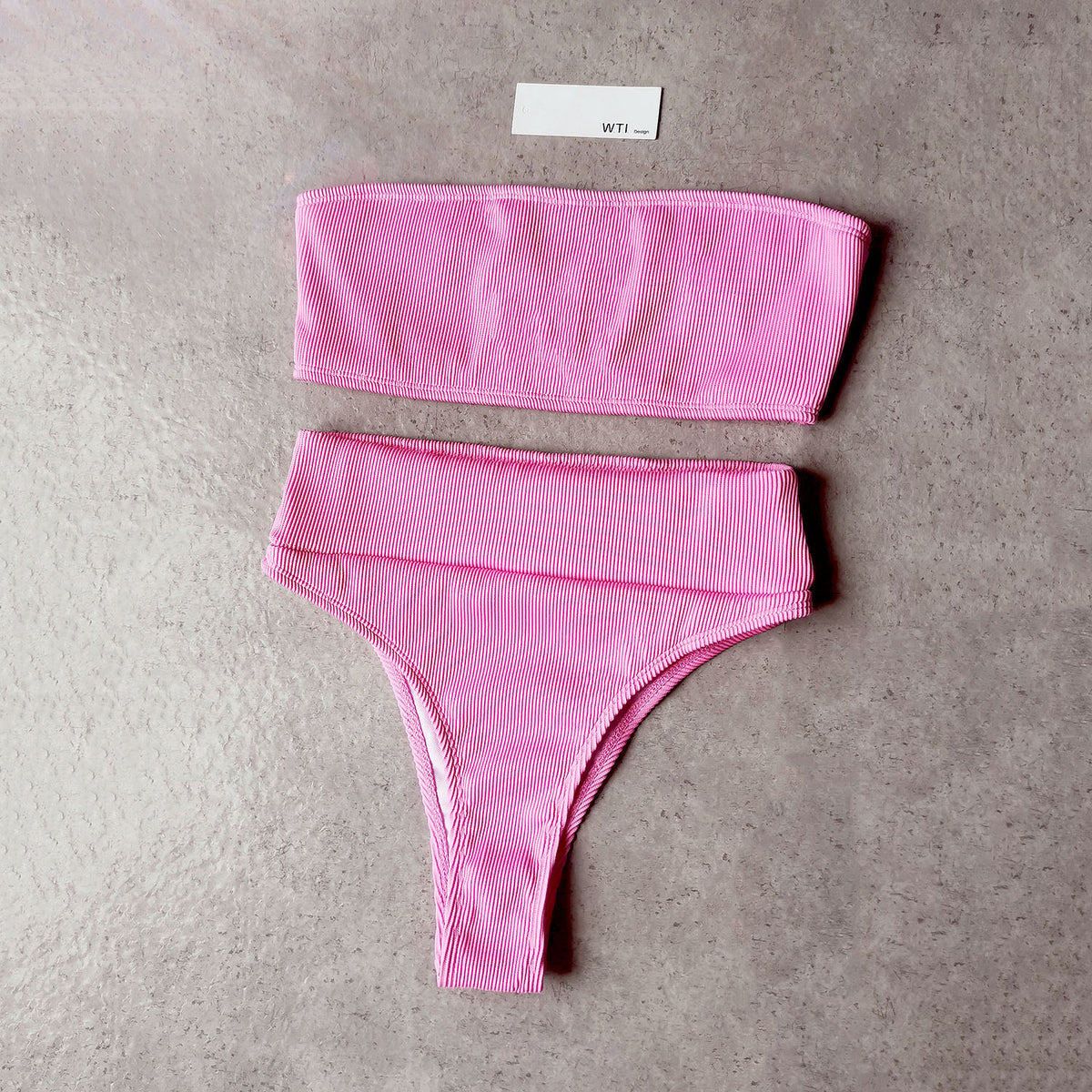 Ribbed  High Waist Bandeaux Bikini Swimsuit CH20