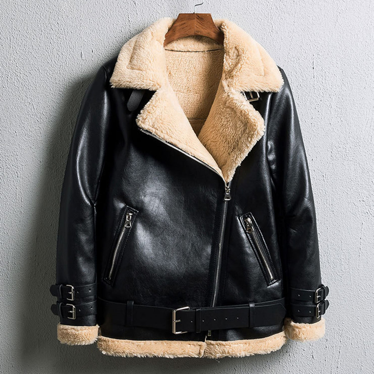 Oversized Faux Fur Moto Bike Jacket - worthtryit.com