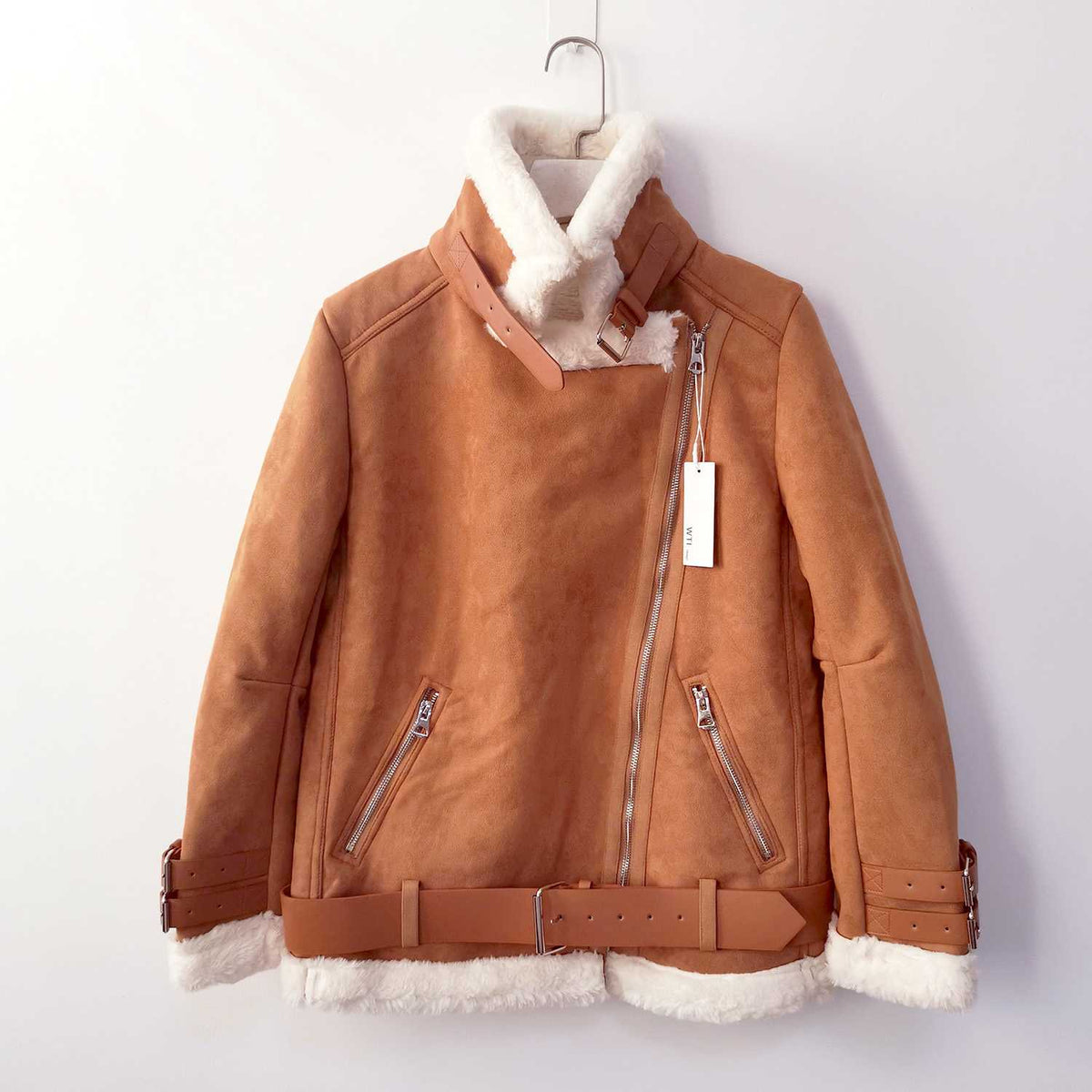 Oversized Faux Fur Moto Bike Jacket - worthtryit.com