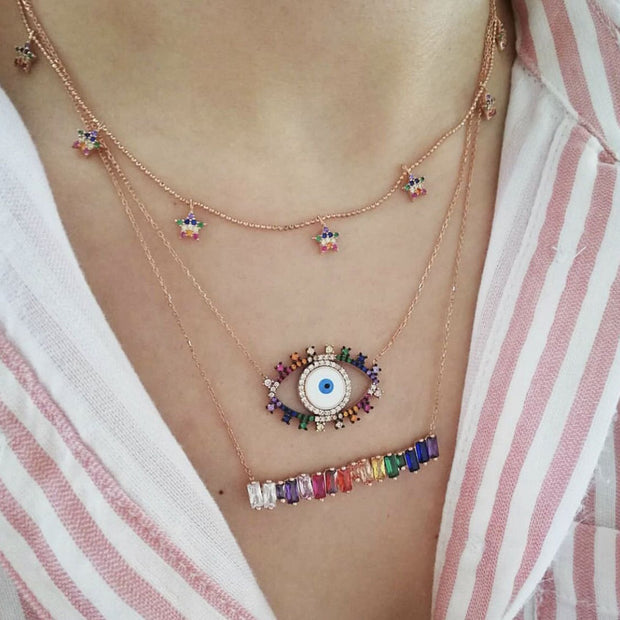 Rainbow Baguette 18K Gold Bar Necklace - worthtryit.com