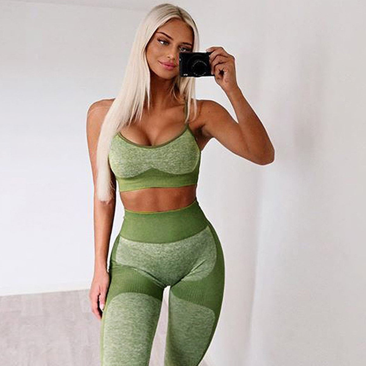 Color Block Strappy Crop Top 2 Piece Yoga Sports Fitness Suit - worthtryit.com