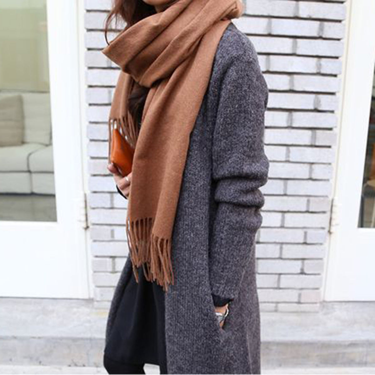 Solid Color Tassel Scarf - worthtryit.com